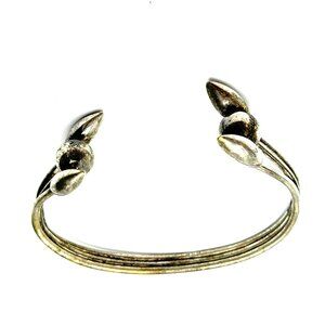 Vintage 1970s Scandinavian Silver Botanical Bracelet—3-Wire Band w/Tulip Motif